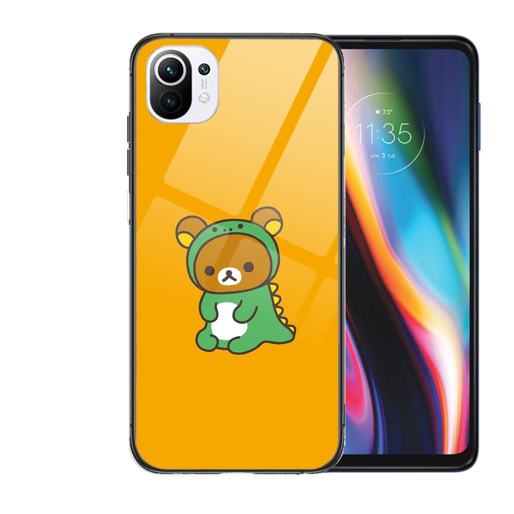 TOPLBPCS Cute Rilakkuma Tempered Glass Phone Shell Case For Xiaomi Redmi 11 Lite Pro Ultra 10T 10 9 8 Cc Se Cover Silicone Cases