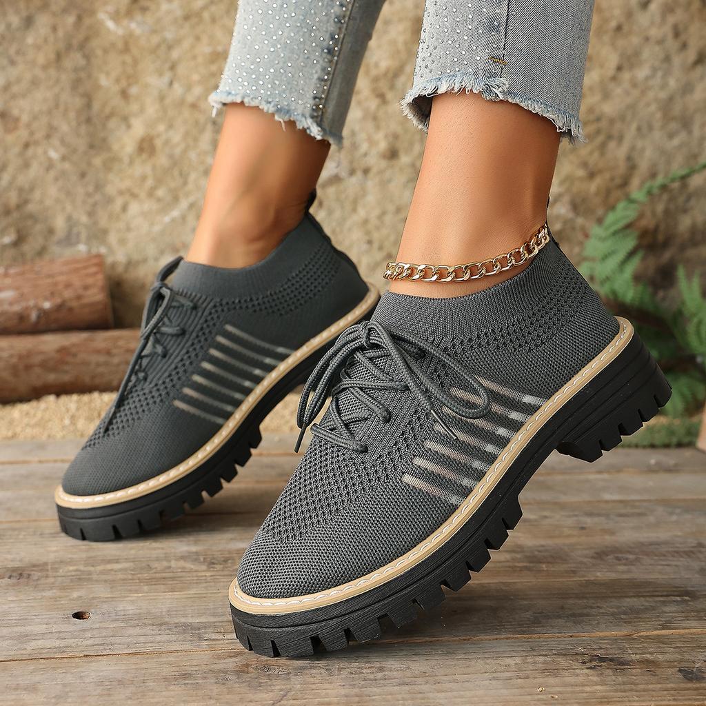 Übergrößen Schuhe für Damen 36-43 Sommer Frühling 2026 Damen Mesh Atmungsaktiv Bequem Schnürung Plateau Flats Sneaker Damen