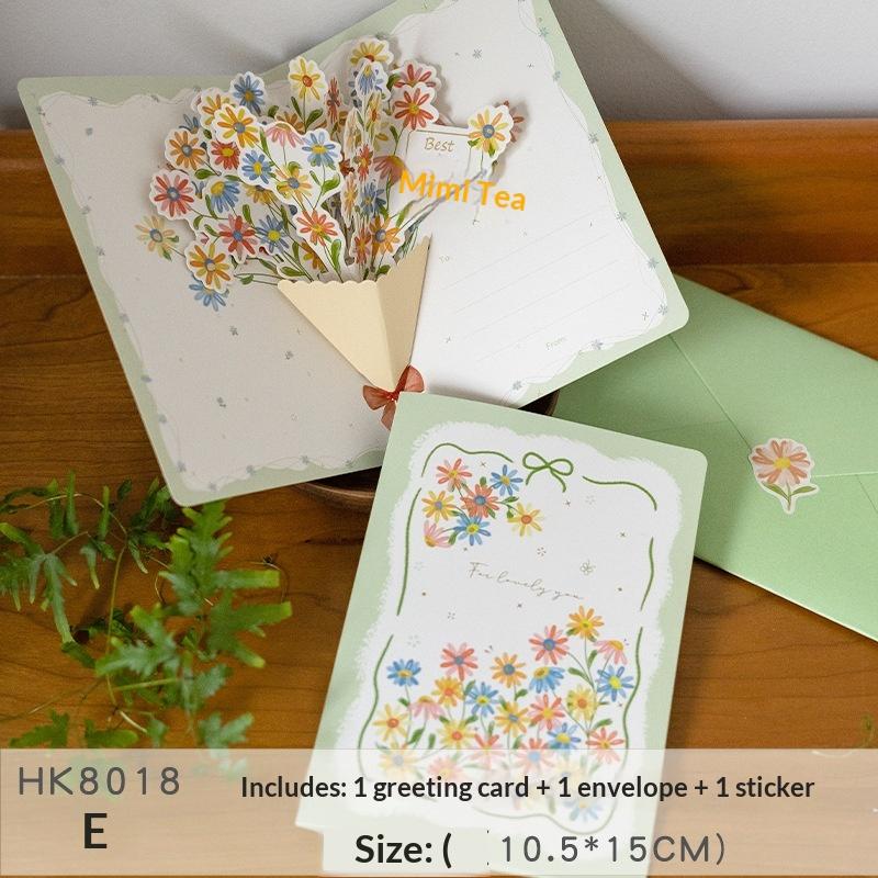 3D Style Creative Minimalist Greeting Card Original Flower Blessing Card Birthday Party Invitation Letter Gift