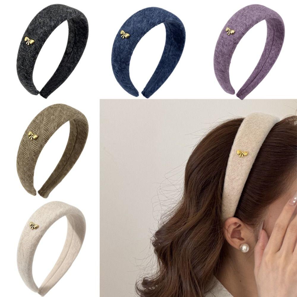 Sponge Padding Wide Edge Headband Solid Color Thick Hair Band Retro Hair Hoop Winter Season