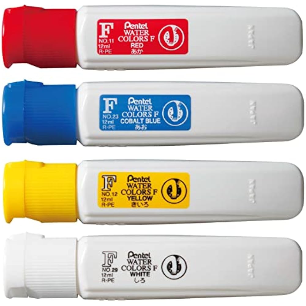 Pentel Paint 4 Color Set, 1 Red, Blue, Yellow, and White, 1 each AMZ-WFCT-4A