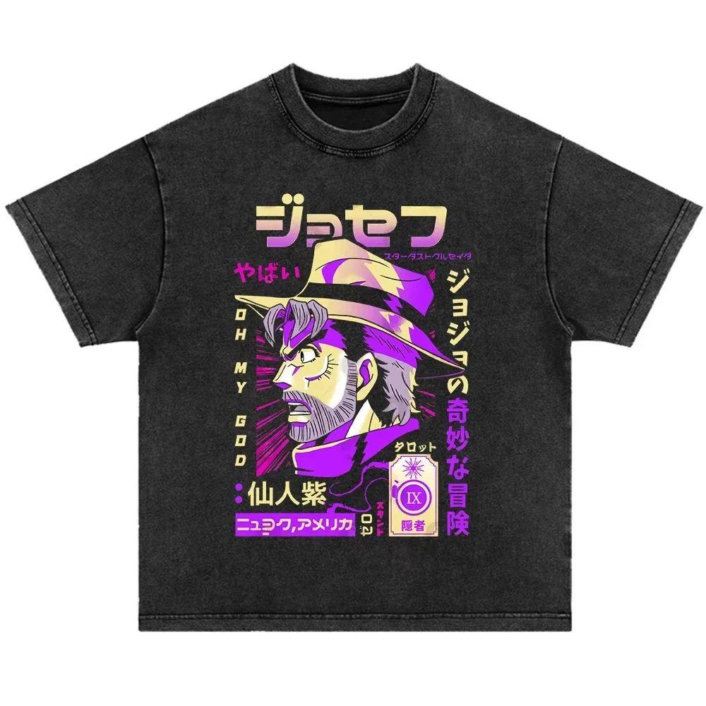 Japonské anime Jojo Bizarre Adventure Vintage prané tričko Killer Queen grafická trička Pánské Dámské Cosplay Nadměrné tričko