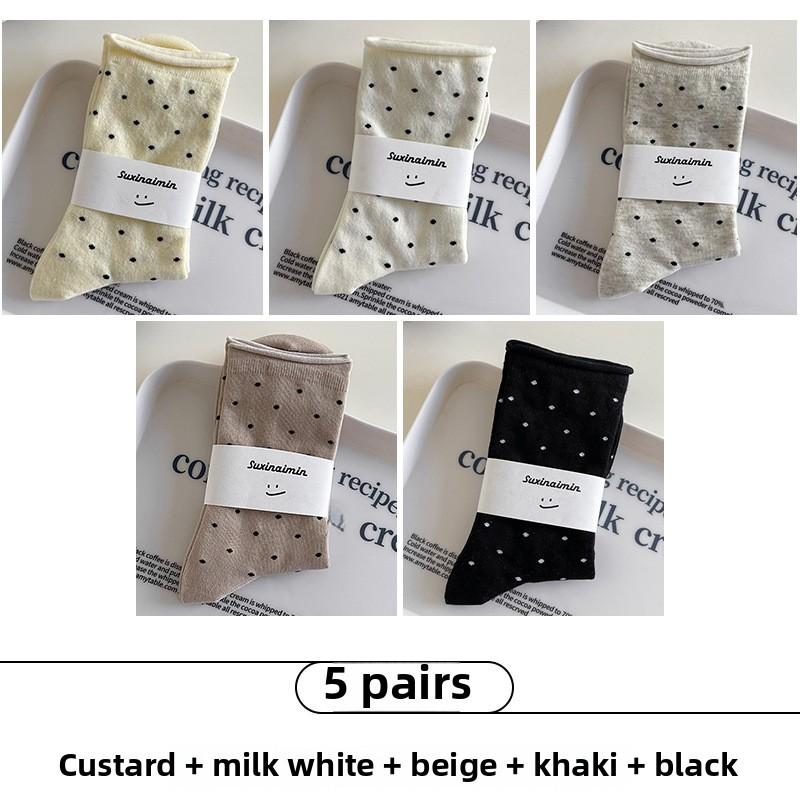 

5 пар женских новых хлопковых носков с загнутыми краями Sweet Pokdot Moon Tube 5 Pairs