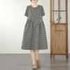 Short Sleeve Plus Size Cotton Vintage Plaid New In Dresses for Women Casual Loose Midi Summer Dress
