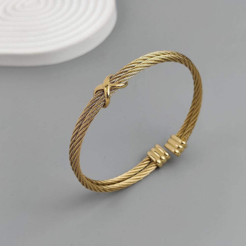 Stainless Steel Letter X Inlaid Zirconium Twist Rope Steel Wire Rope Opening Bracelet Women's Cable Bracelet Party Daily Jewelry