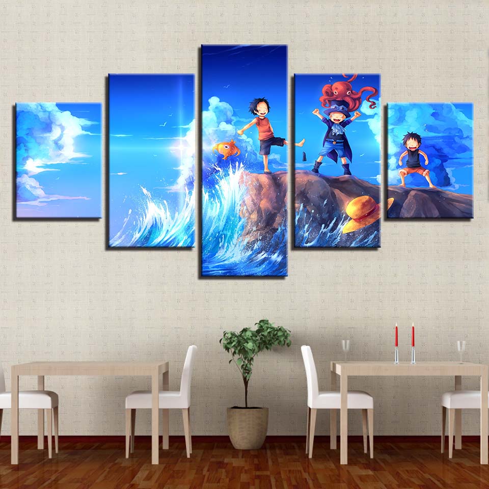 Αφίσα τοίχου με κορνίζες εκτυπώσεις HD Πίνακας ζωγραφικής 5 τεμαχίων Anime One Piece Εικόνες Μοντέρνος αρθρωτός καμβάς διακόσμηση σαλονιού