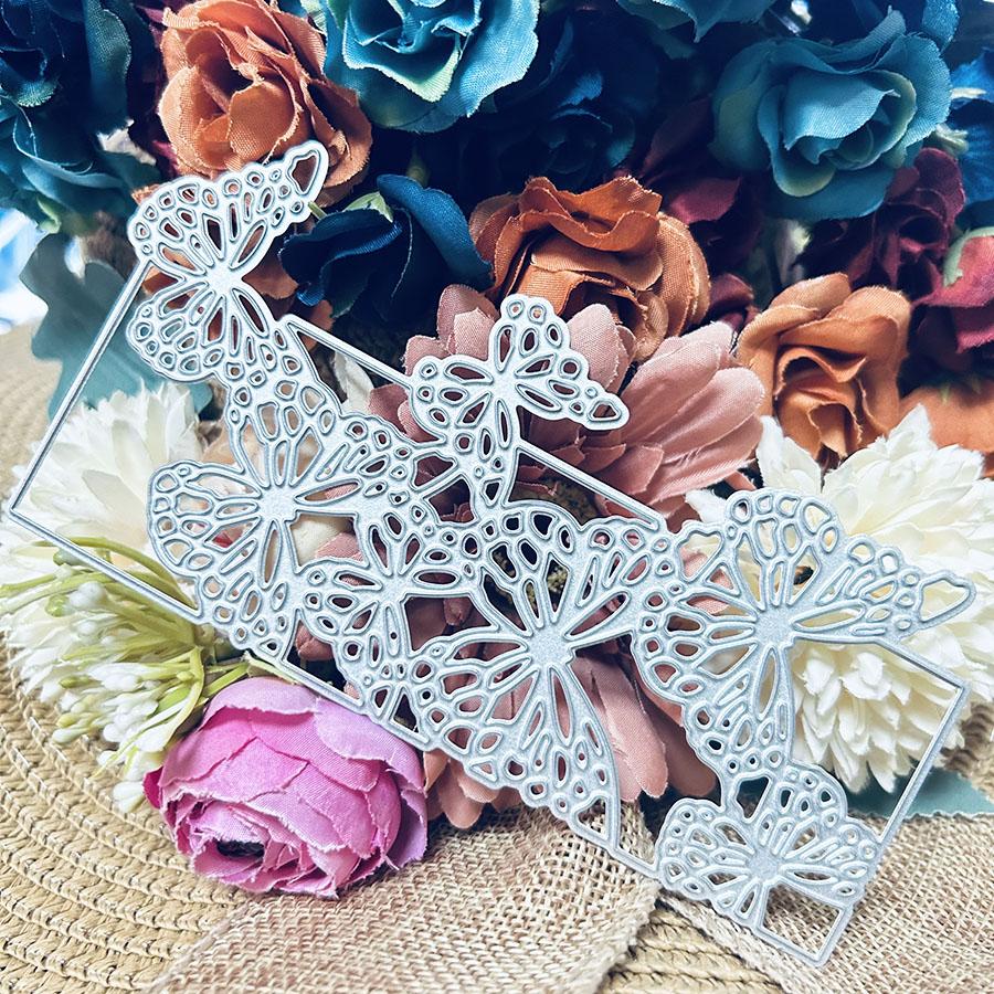 Butterflies Background Frame Metal Die Cuts for Card Making, Dies Cut Stencils for DIY Scrapbooking Album Decorative Embossing Paper Dies