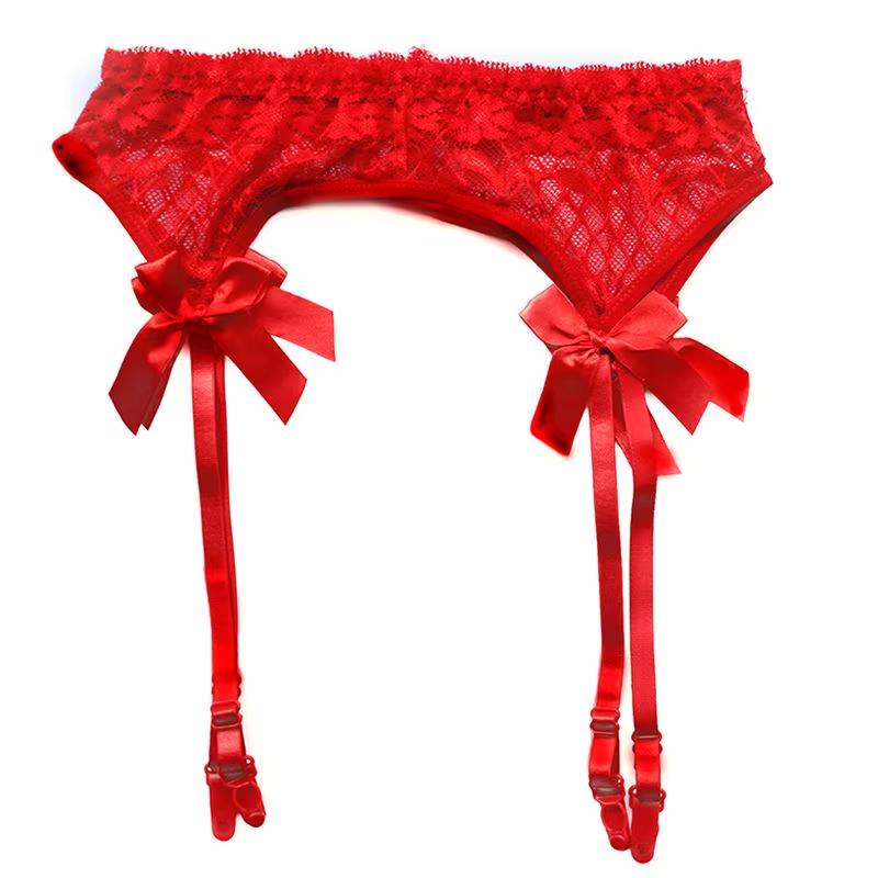 Women Sexy Lace Transparent Thigh-Highs Garters Bow Lace Adjustable Suspender Garters Belt Stockings Clubwear Erotic Underwear