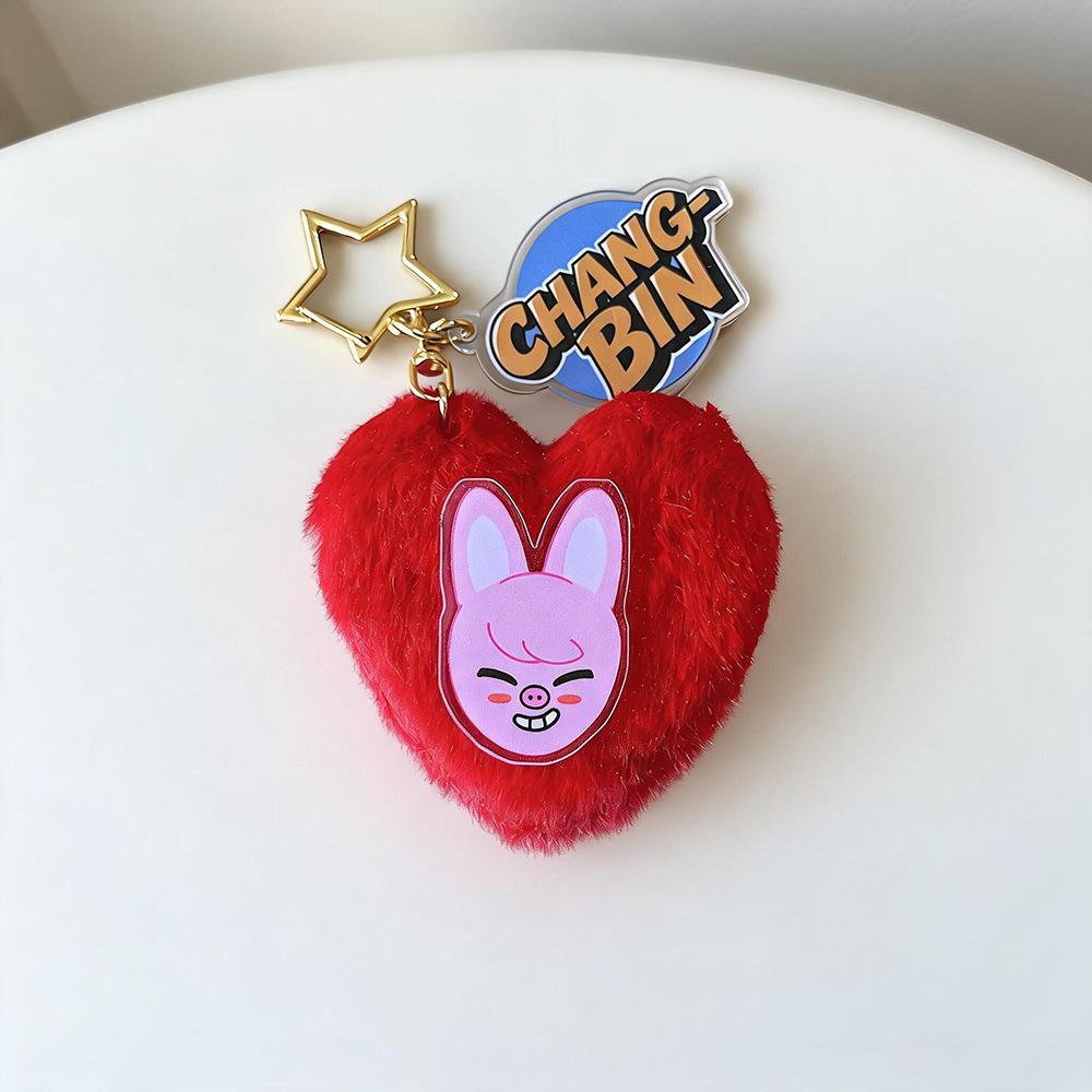 Stray Kids SKZOO Plush Heart Keychain Cute Animal Cartoon Character Pendant Bag Charm Soft Stuffed Key Ring Fan Support Merchandise Gift