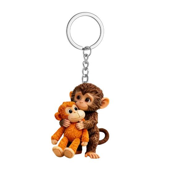 1/2Pcs Keychain Pendant 3D Monkey Hugging Monkey Key Chain Backpack Desk Decoration Portable Bag Charm Accessory
