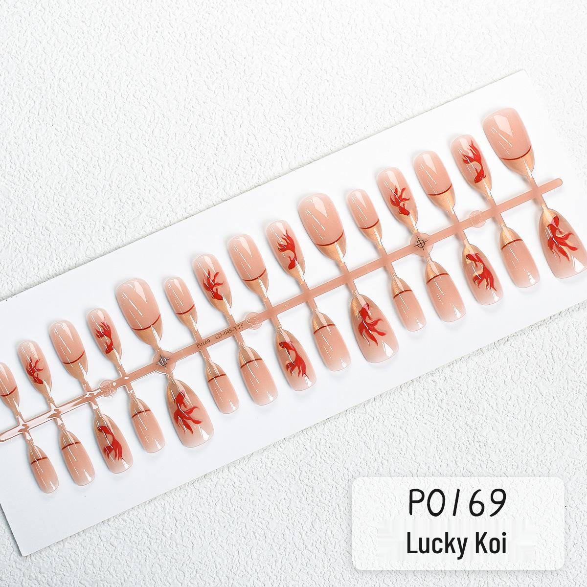 

Lucky Koi Red Cat Eye Simple French Wearable Nails - Handmade, Pre-sized