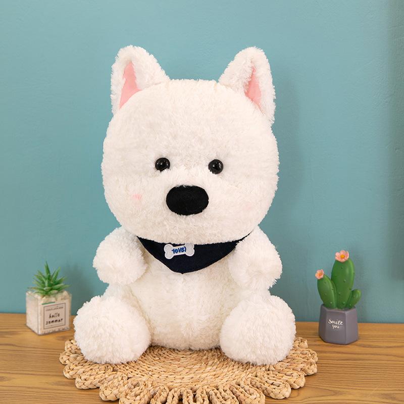 

Cute Small Scarf White Dog Plush Toy Fashion Comfortable Throw Gift Pillow Sitting,25cm/9.84in