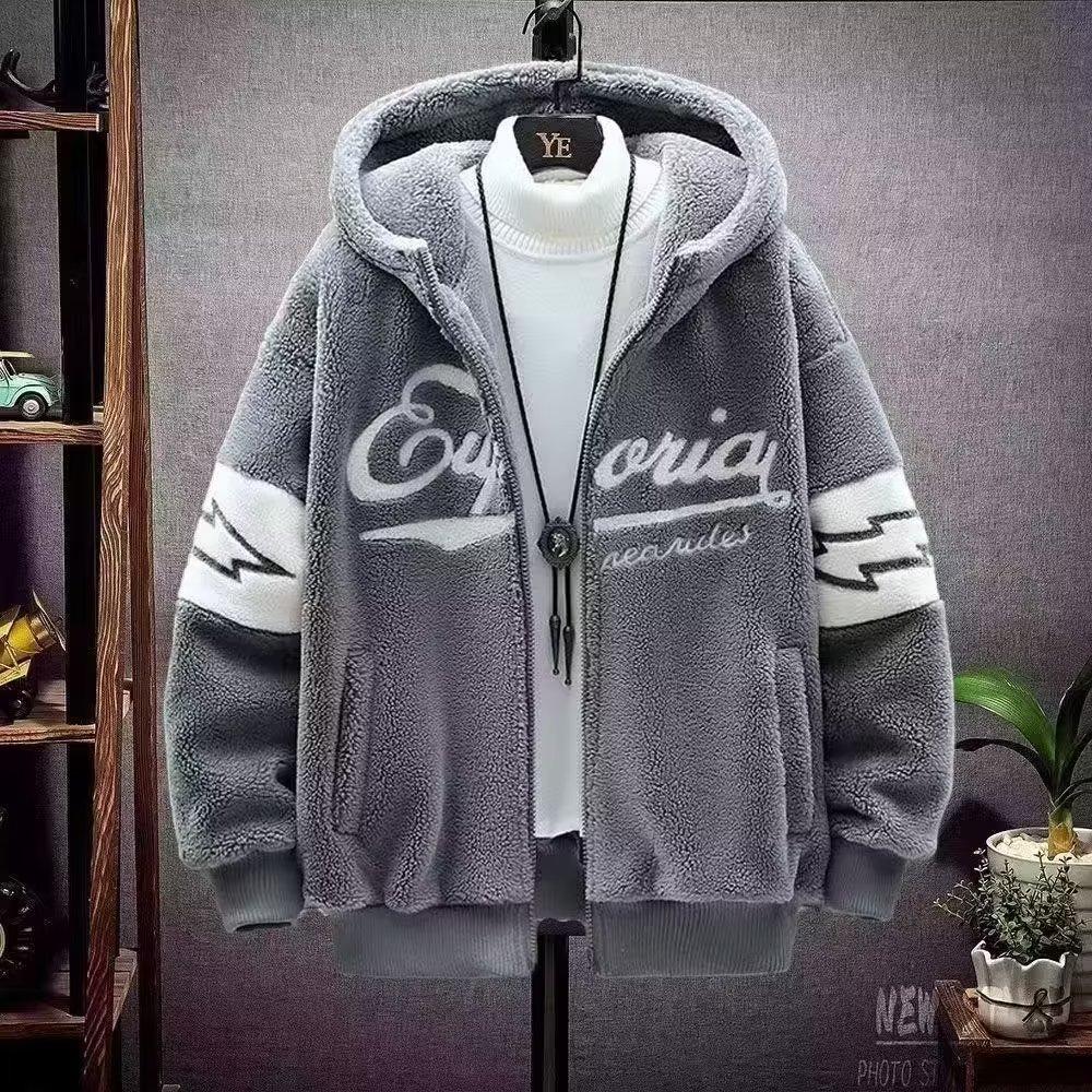 

Autumn Men s Hooded Jackets Korean Fashion Streetwear Harajuku Winter Jackets Casual Men Clothing Wool Jackets Warm Jacket 2025 M(45-55kg) серый
