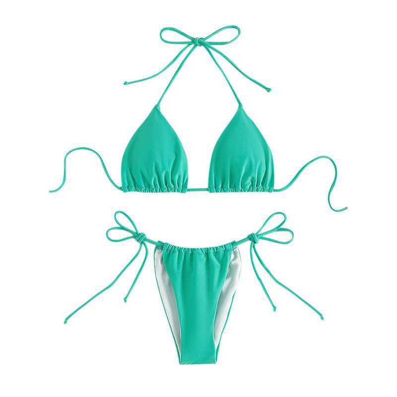 2024 Multicolor Halter Tie-Up Sexy Three-Piece Beach Swimsuit - European and American Style