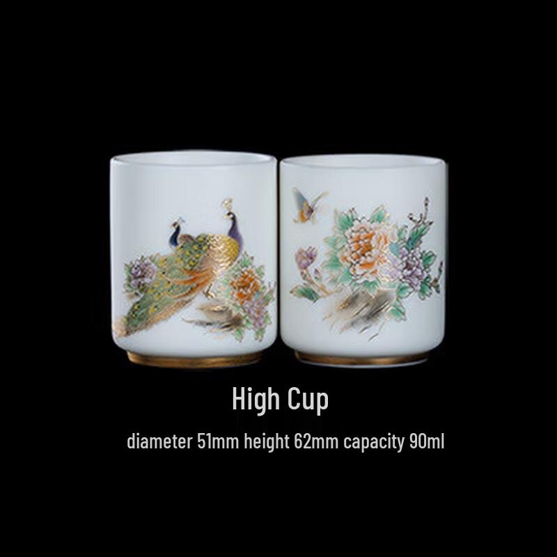 Хрустальный Фарфоровый Чайный Сервиз с Дизайном Пионов и Красной Птицы