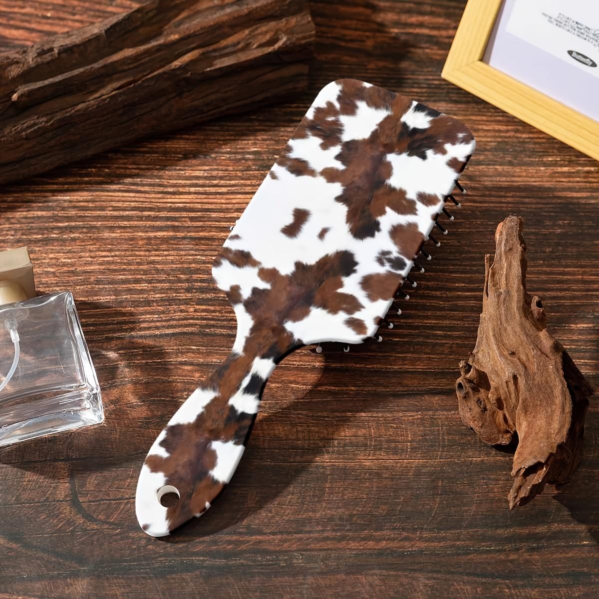 

1pc Cow Print Air Cushion Comb for Girls - Large Anti-Knot Detangling Hair Brush with Cowhide-like Cow Spot Pattern, Nylon Bristles & Air Cushion 1pc