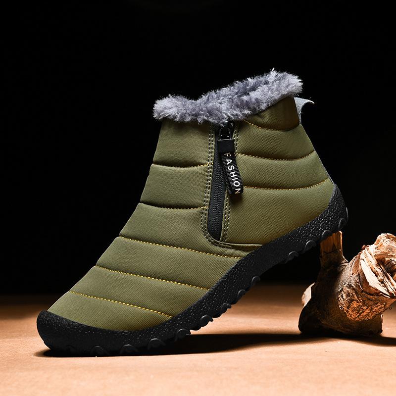 Winter large size velvet warm cotton shoes zipper snow cotton boots outdoor hiking waterproof snow boots men's shoes