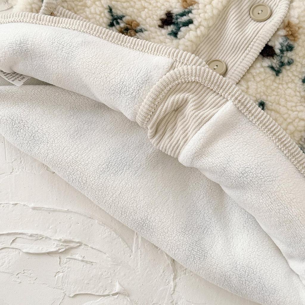 Korean Style Floral Baby Girl Cardigan Coat - 2025 Winter Collection