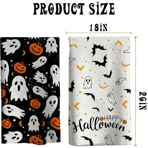 2Pcs Halloween Kitchen Towels Halloween Hand Towels, 18x26 Inch Drying Cloth Towel Halloween Scary Halloween Dish Towels for Kitchen Home, Living
