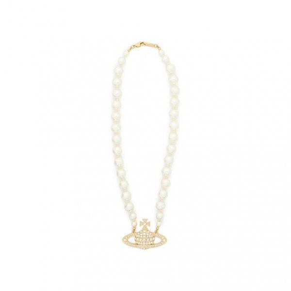 Vivienne WeStwood שרשרת צ'וקר לנשים עם שורה אחת של פנינים להקלה באמבטיה S 63010106 02r202