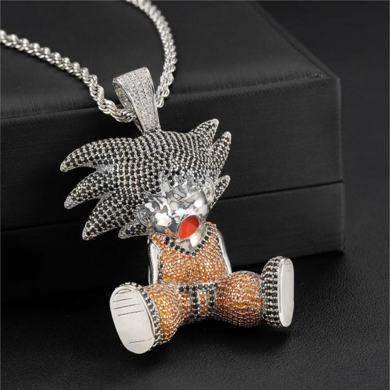 Dragon Ball Goku Pendant Necklace Full Zircon Rhinestone Hip Hop Chain Jewelry Men Women Streetwear Fashion Accessory