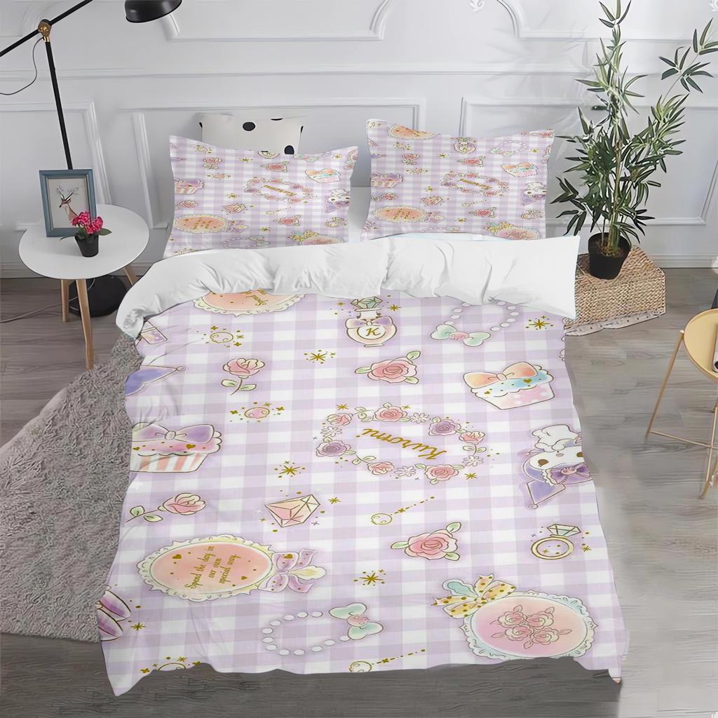 Cartoon Kuromi Soft Bedding Set Duvet Cover Pillowcases Adult And Children Bedding Set Luxury