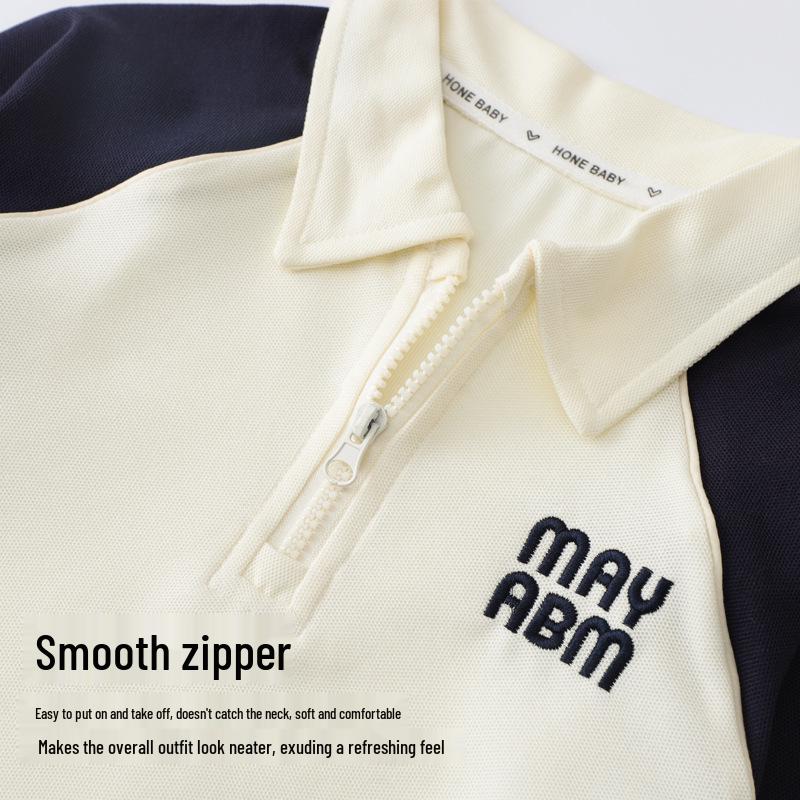 2026 Back to School Boys' Long Sleeve Polo Shirt - Children's Lapel Patchwork Top for Spring
