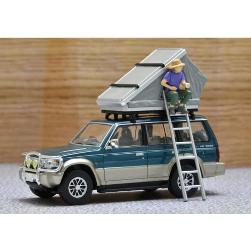 TOMYTEC Tomica Limited Vintage Neo 1/64 Scale LV-N206c Mitsubishi Pajero Mid-Roof Wide VR with Optional Parts, Green/Beige, 1991 Model, Includes Tent