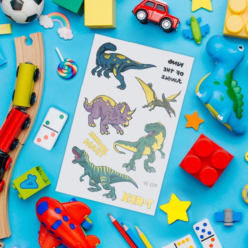 Metallic Cartoon Dinosaur Tattoo Stickers for Men and Women - Face and Arm Designs