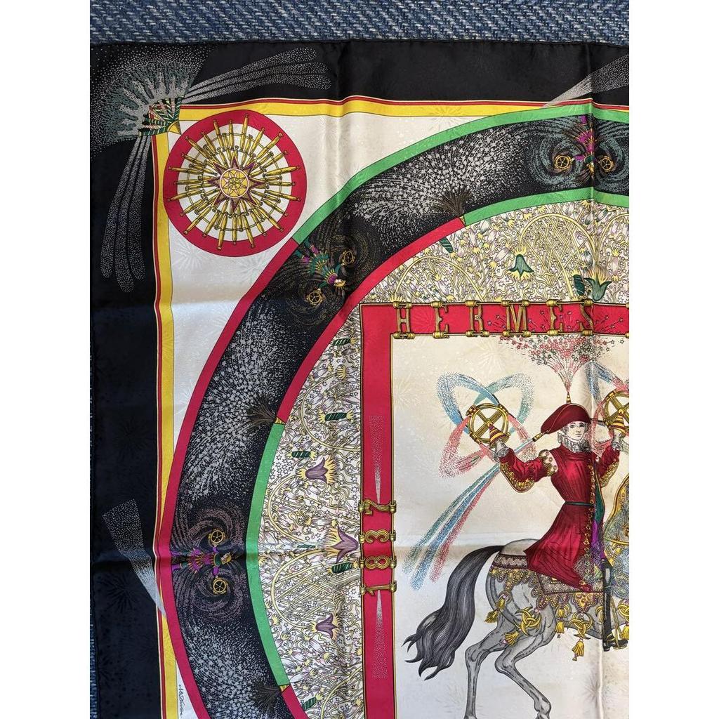 Used HERMES Carre 90 FEUX D'ARTIFICE Fireworks Scarf Silk