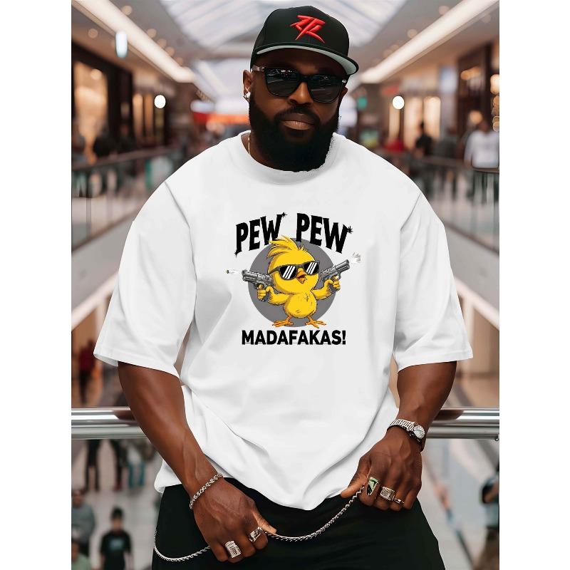 

Men s Large Size Oversized T-Shirt with Pew Pew Madafakas & Butterfly Faith Back Print - Summer Casual Loose Fit Round Neck Short Sleeve Shirt 2XL