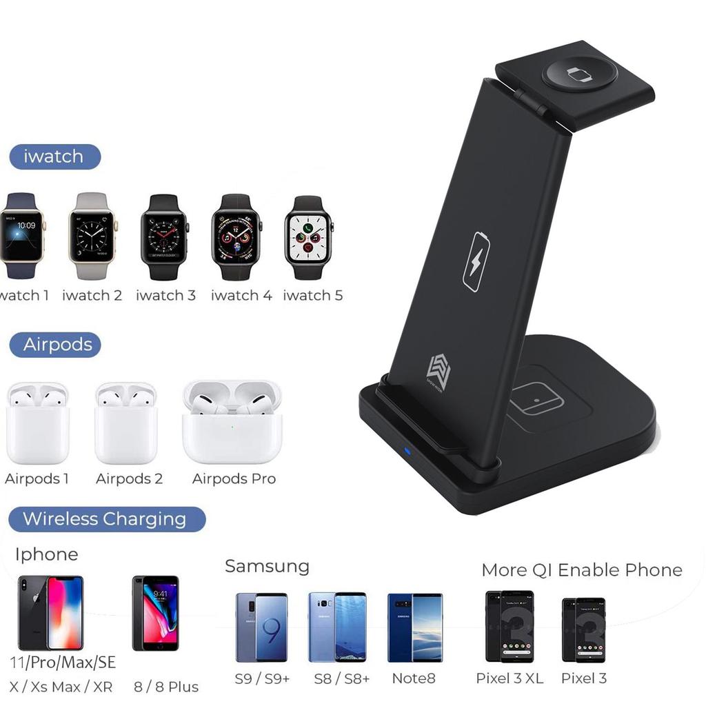 3 In 1 Multifunction Folding Wireless Charger  for Iphone Samsung Smartphone Wireless Charging Stand For Airpods and Iwatch