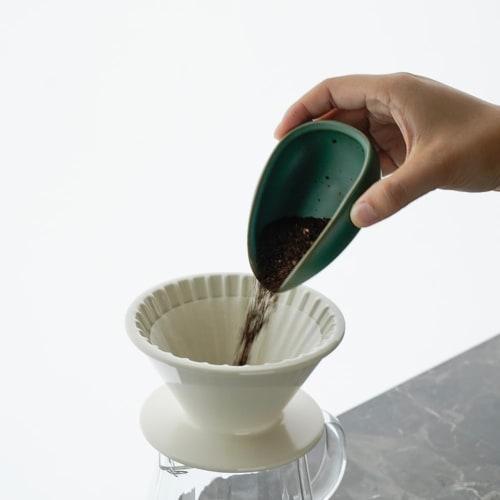 Watchget Keramik Kaffeebohnen Messbecher mit Messschale für Kaffeesatz, Dunkelgrün