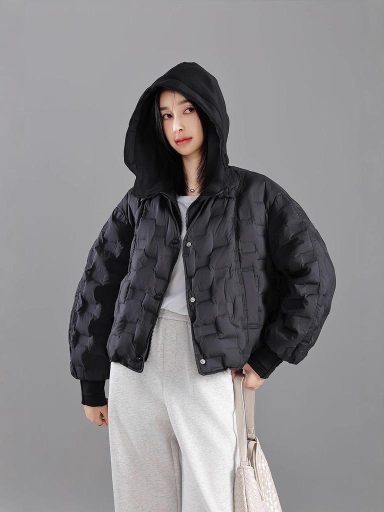 2025 Women's Korean Style Lightweight Hooded Down Jacket - Short, Taped Seam, Winter Fashion