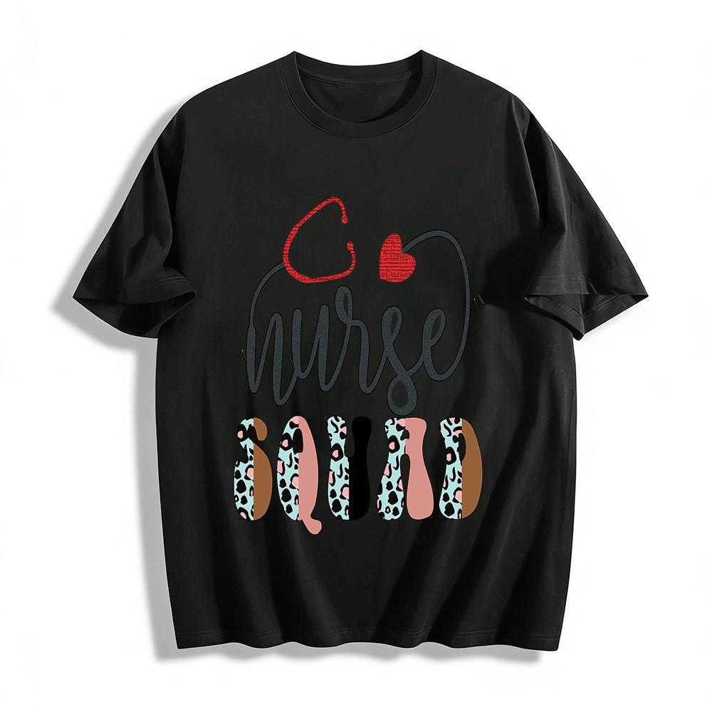 Nurse Squad Leopard Print Stethoscope Graphic Nursing T-Shirt Pure cotton T-shirt XXS