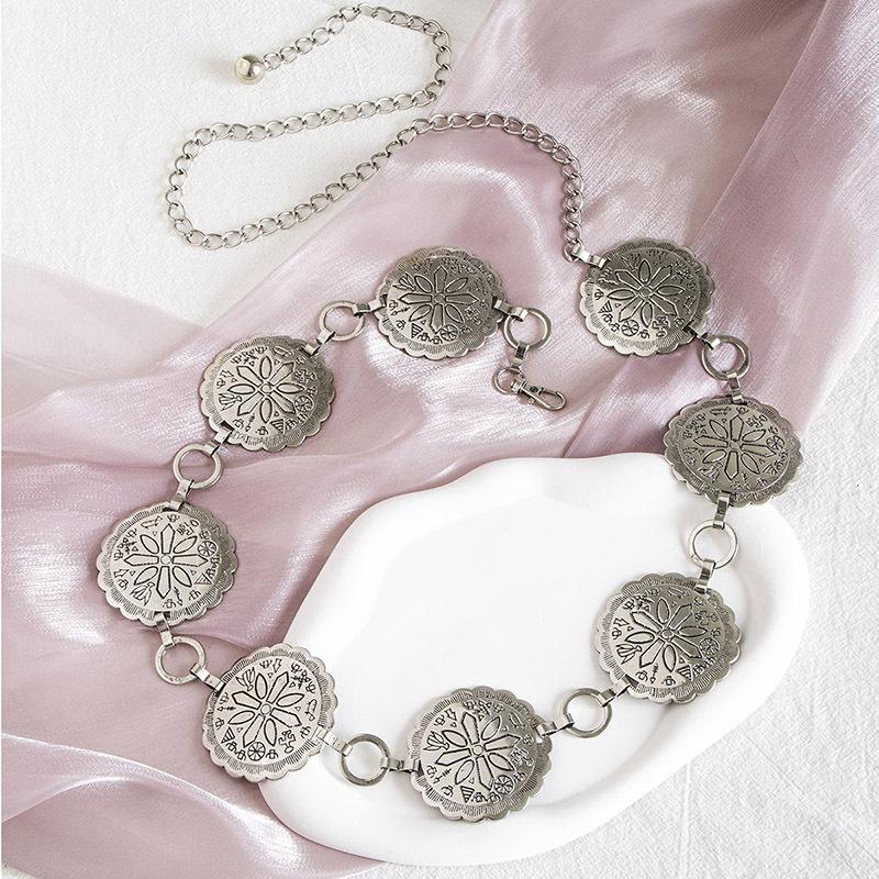 Women's Exquisite Carving Palace Style Heavy Metal Waist Chain Retro Fashionable Dress Text Geometric Belt