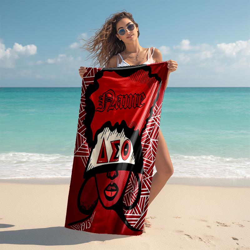 Personalized customized proof beach towel with Delta Sigma Theta pattern - soft, absorbent, quick-drying, perfect swimming, camping&bathing