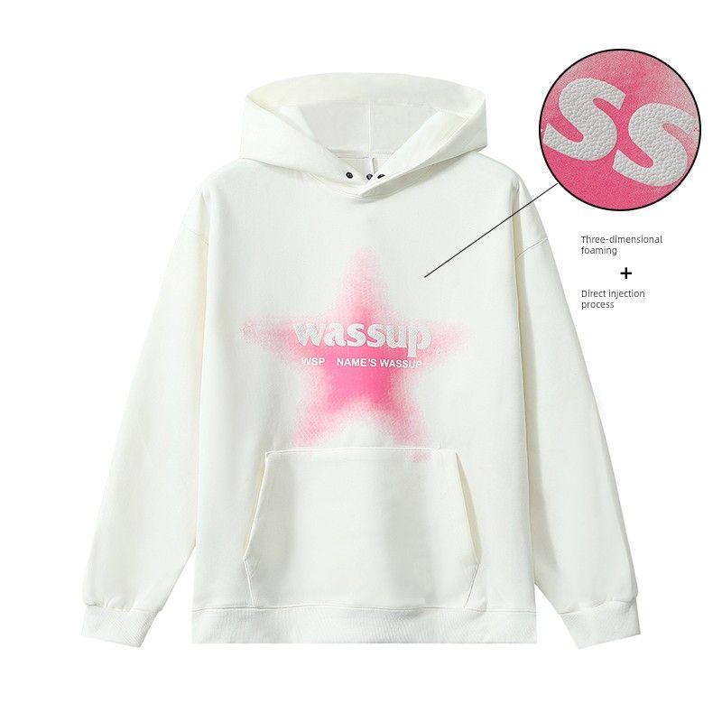 

Wassup Star Sweatshirt Men s Hooded Autumn and Winter 2024 New Style Craft Letter Pullover Couple Casual Jacket White 3 XL