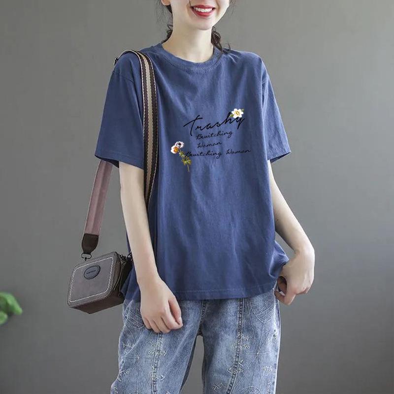 Plus Size Women's Short-Sleeve Printed T-Shirt - 2025 Korean Trendy Summer Mom Style
