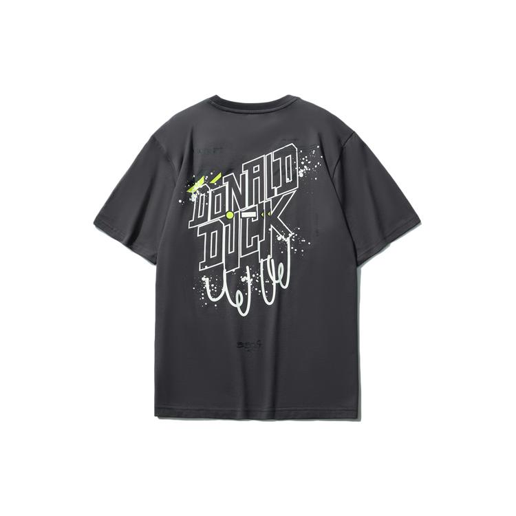 Li Ning X Disney T Shirts Unisex Black Pine Gray Crew Neck Moderate Straight Fit AHSR546-2