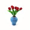 1/12 Miniature Scene Shooting Props Blue Porcelain Vase Tulip Flower Arrangement Pot Accessories Micro Landscape