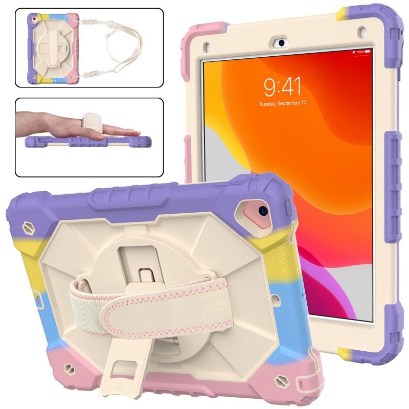 IPad 9th Gen 10.2 Inch Protective Case With Strap Full Coverage Silicone PC Hybrid Cover Stand Function