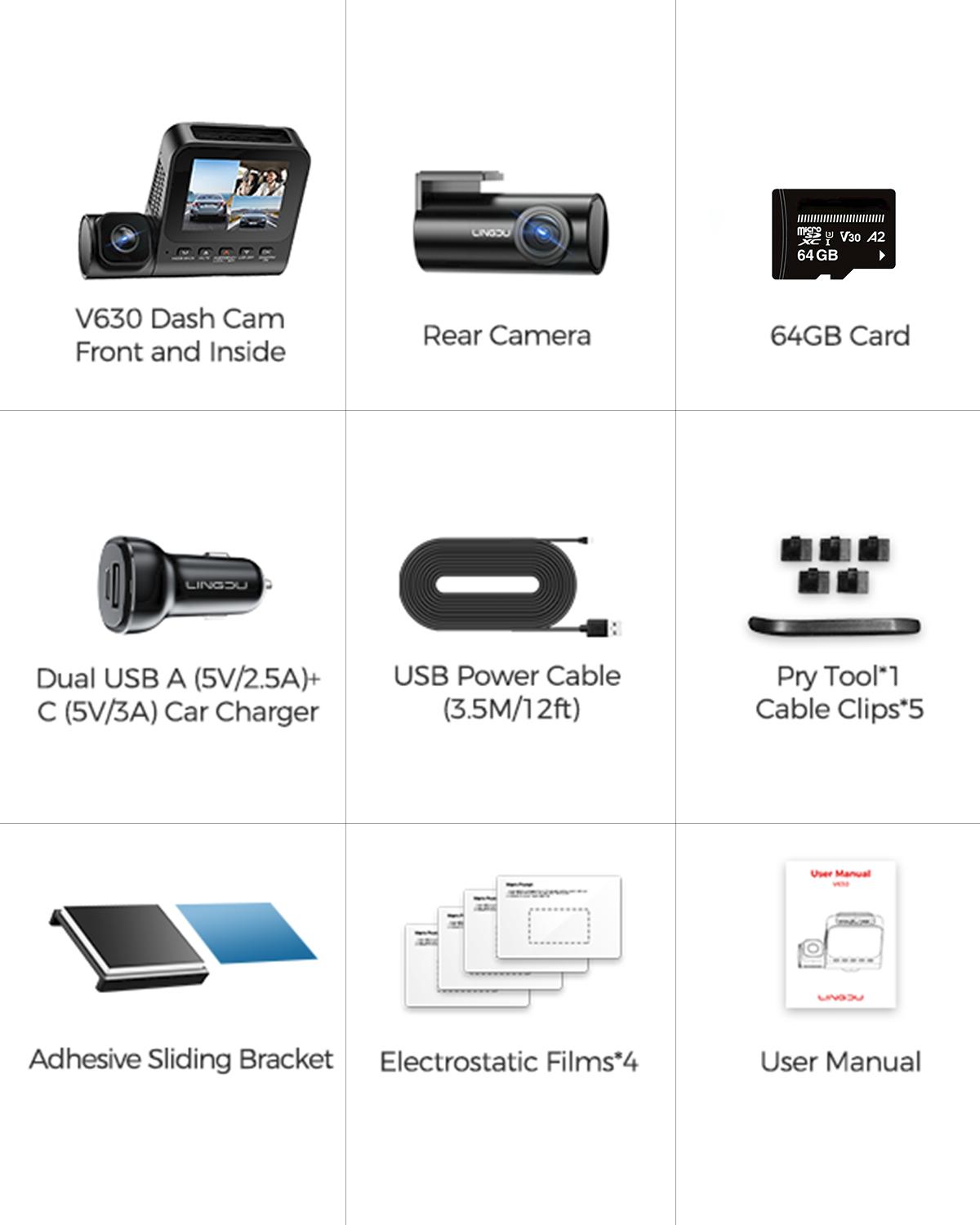 

4K Dash Cam с 3 камерами, WiFi, GPS, 4K+1080P+1080P Передний и задний видеорегистратор для салона автомобиля с ADAS, бесплатная карта на 64 ГБ