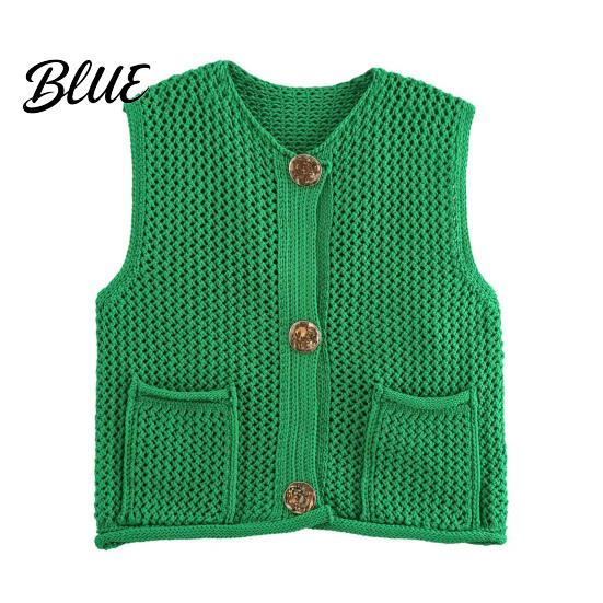 Vielseitige Damen Strickweste V-Ausschnitt Ärmellos Einreihig Mit Taschen Oberteil Zum Layering Weste Einfarbig Strickware