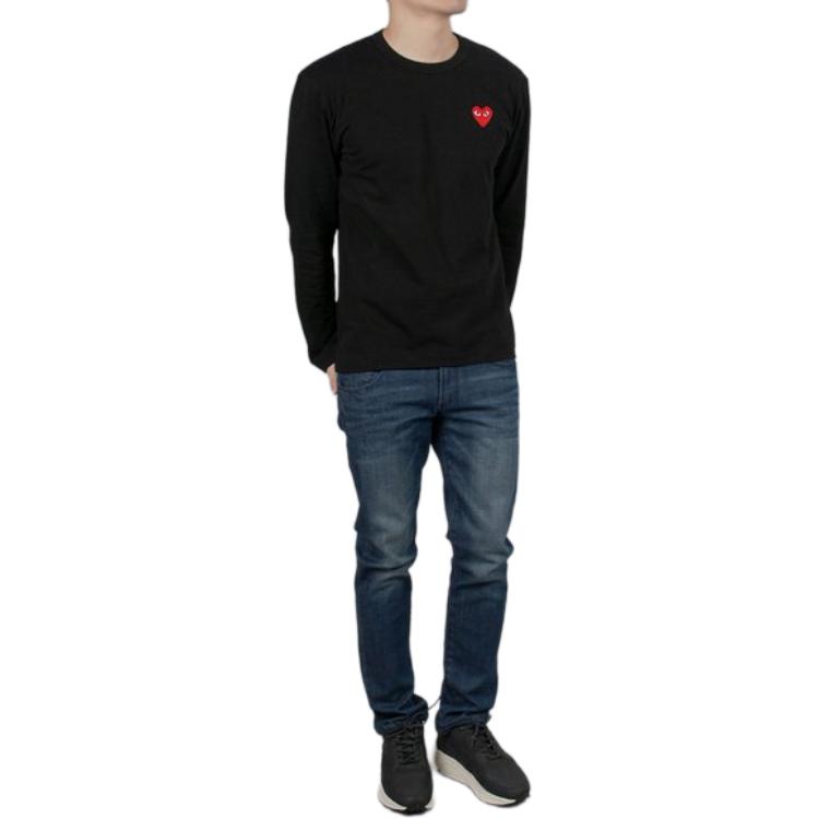 CDG Play T-Shirts Men's Black Crew Neck Moderate AX-T118-051-1