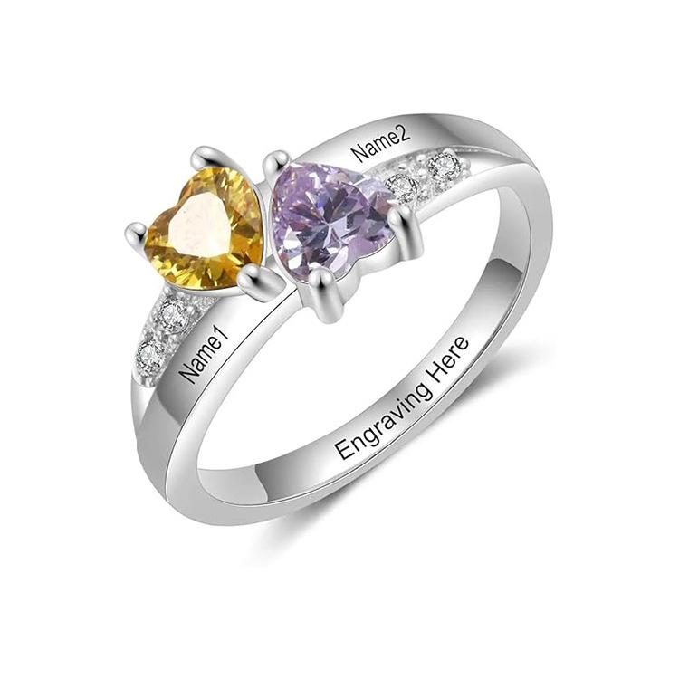 Cross-border Bestseller Mothers Day Custom-engraved Ring with Copper Alloy  Birthstone; Copper Electroplated Womens Jewelry Gift