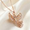 Elegant Rose Gold Color Hollow Angel Wing Pendant Necklace with CZ for Women Birthday Gift Fashion Jewelry