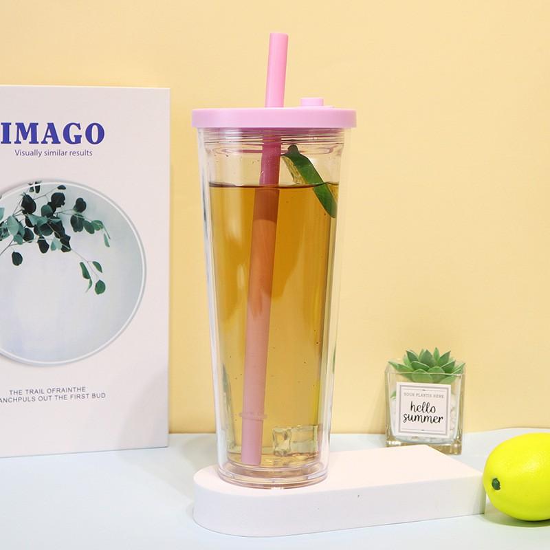 Double-Wall Plastic Insulated Tumbler 700ml Reusable Coffee Cup Hot Cold Drinks Portable Travel Mug