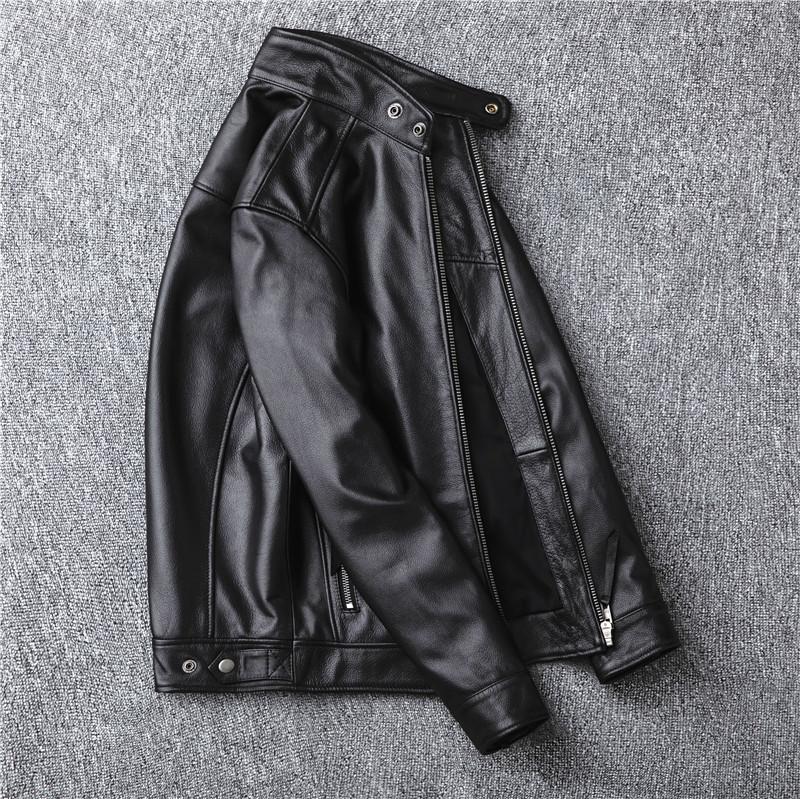 Real Leather Jacket Men's Calf Leather Short Style Handsome Stand Up Collar Motorcycle Single Leather Jacket Jacket