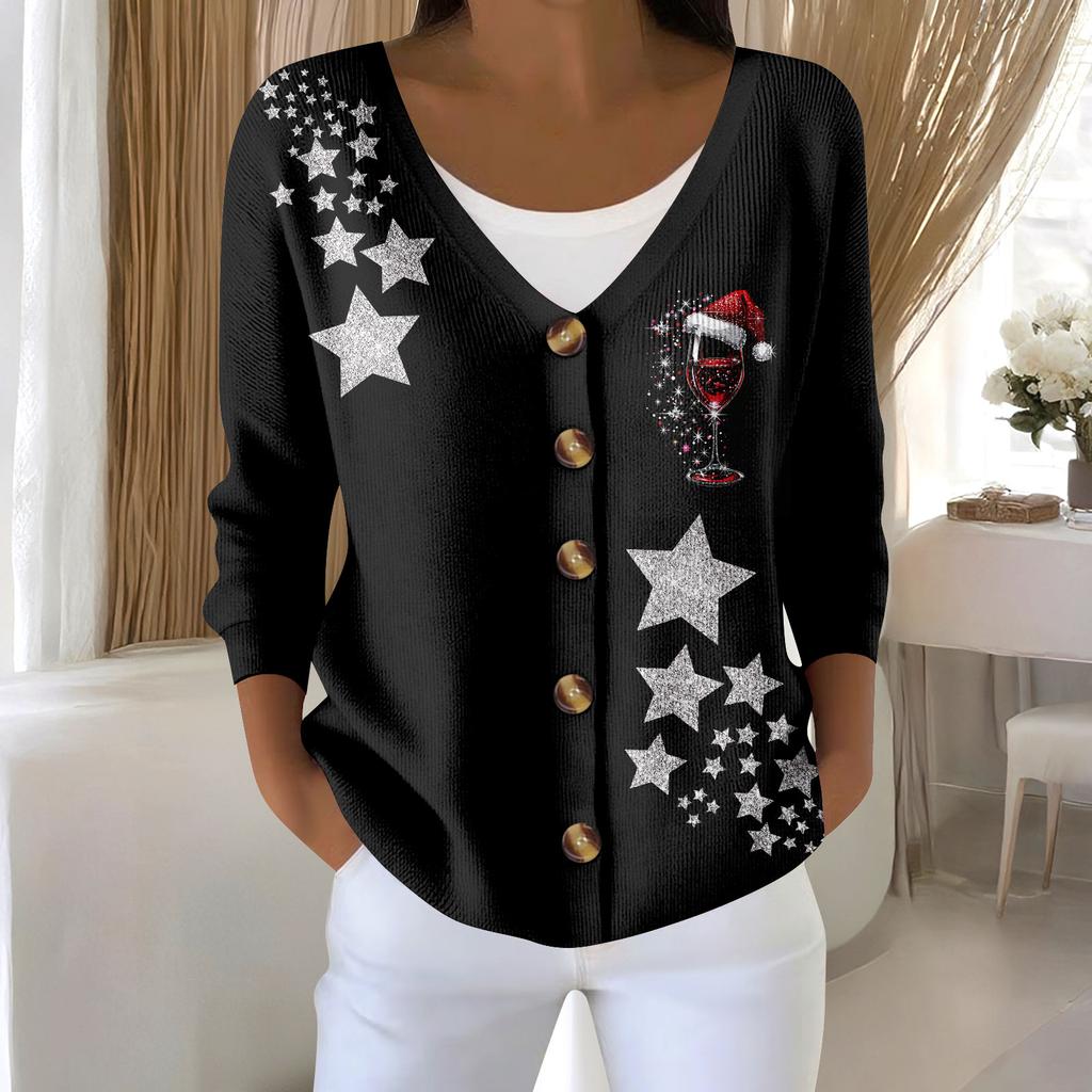 Women's Fashion Long Sleeve Christmas Snowman Snowflake Print Jacket Cardigan